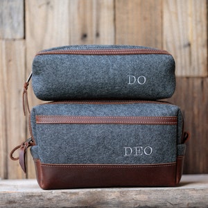 Felt & Leather Dopp Kit Bag, Personalized Leather Toiletry Bag, Groomsmen Gift, Gift for Him, Mens Toiletry Bag Monogram, Fathers Day Gift image 5