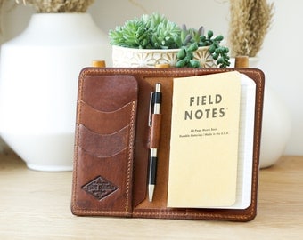 High-End Leather Field Notes Wallet - leather wallet personalized leather mens anniversary gifts personalized wallet to do list travel