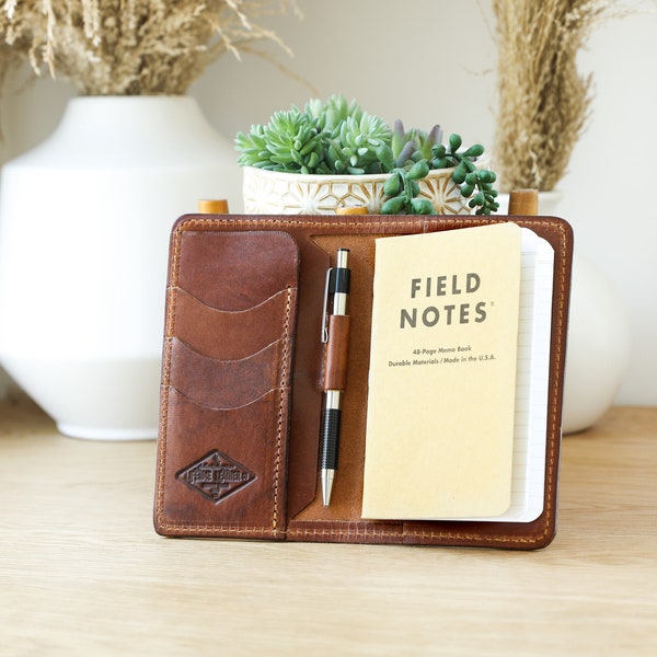 High-End Leather Field Notes Wallet - leather wallet personalized leather mens anniversary gifts personalized wallet to do list travel