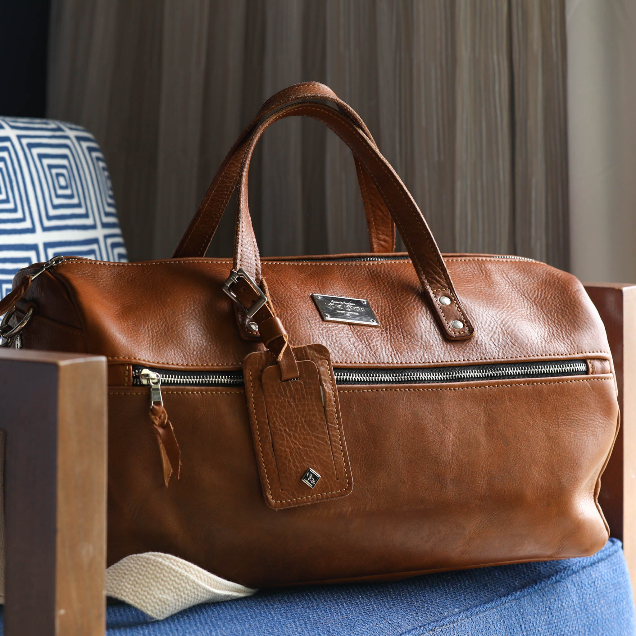 Brown Leather Travel Trolley Bag