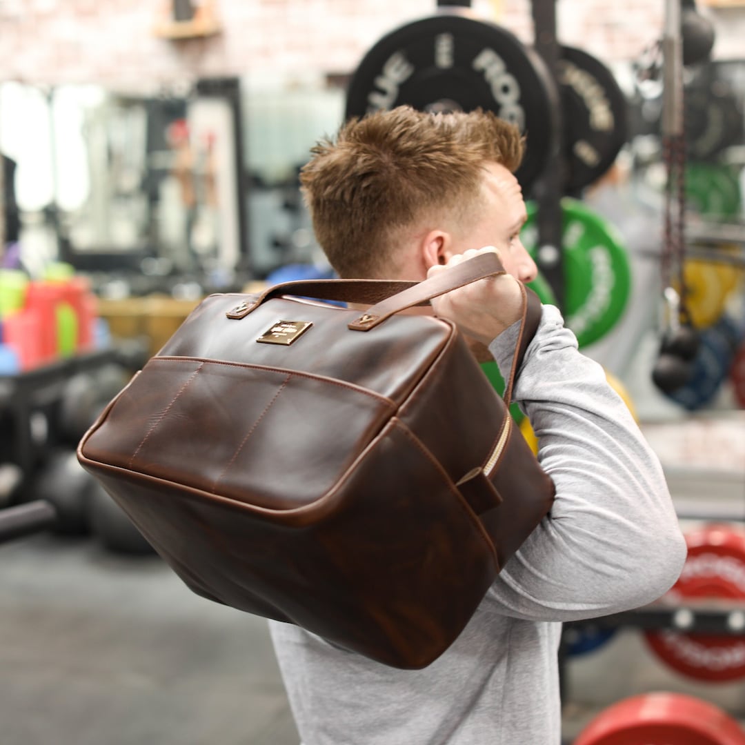 Luxury Gym Bag Men, Leather Crash Bag, Overnight Bag, Carry On, Travel ...
