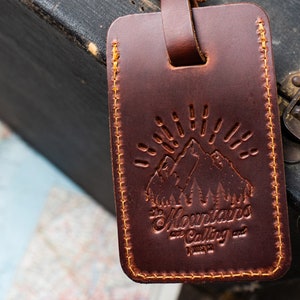 Personalized Leather Luggage Tags, Travel Gift For Him, Gift For Men, Gifts for Dad, Groomsmen Gifts, Custom Luggage Tag Lifetime Leather Oxford Brown