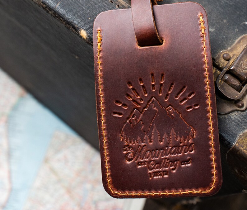 Personalized Leather Luggage Tags, Travel Gift For Him, Gift For Men, Gifts for Dad, Groomsmen Gifts, Custom Luggage Tag Lifetime Leather Oxford Brown