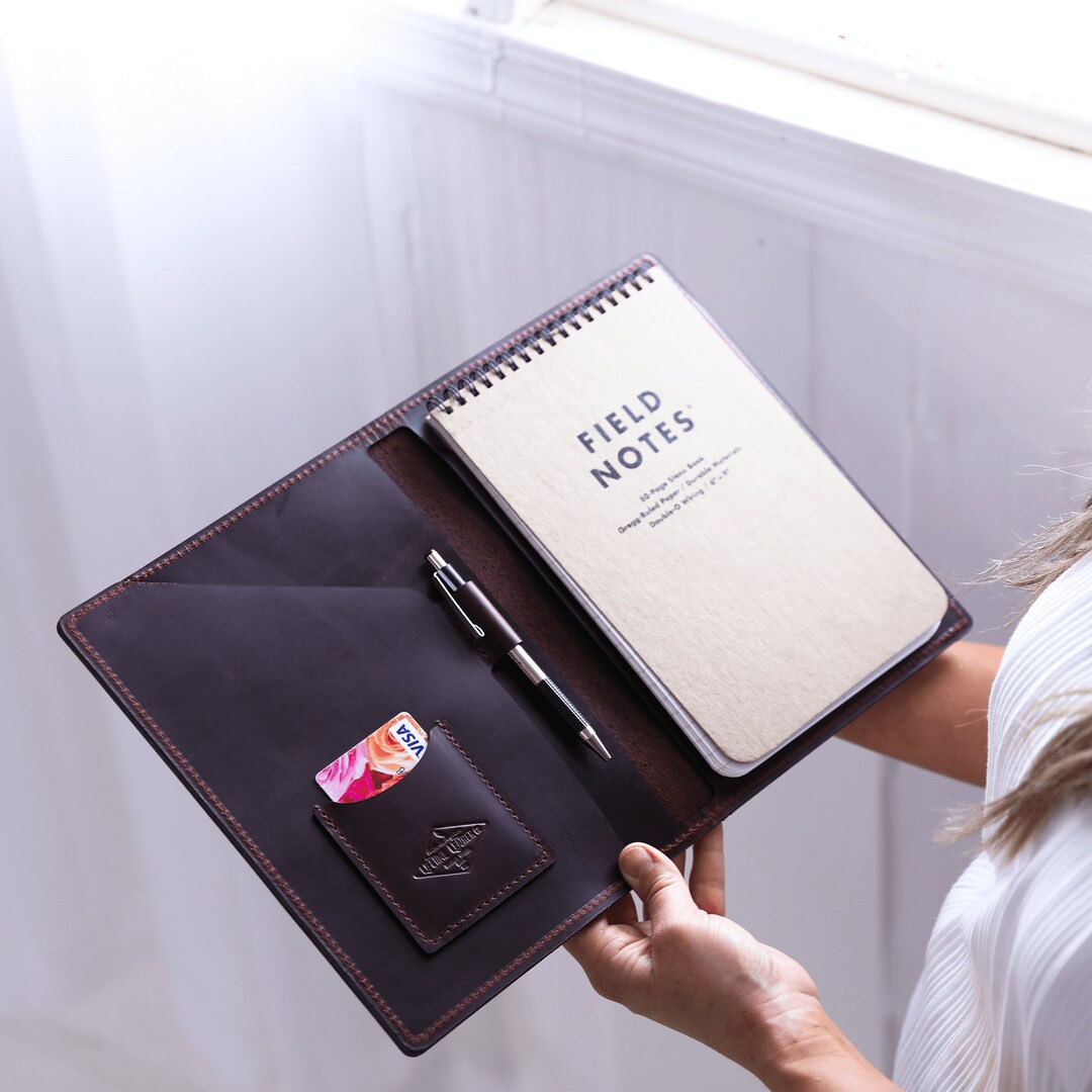 Brown Leather Folder Folio Steno Pad Cover Business Field Etsy
