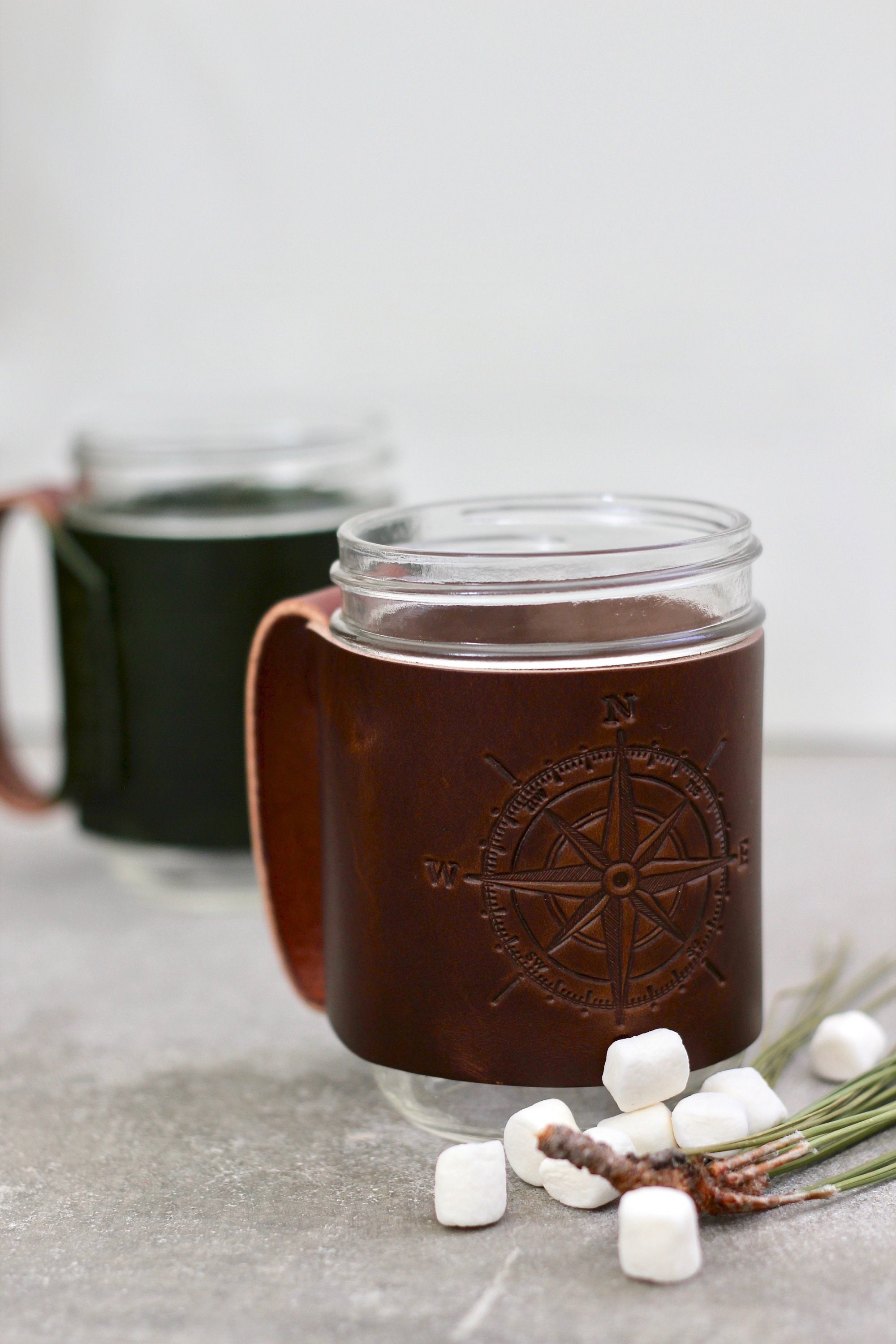 Leather Mason Jar Sleeve, Valentine Gift, Groomsmen Gift, Leather Cozies, Gift for Men, Gift for Husband, Mason Jar Holder