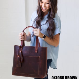 Tan Leather Tote Bag For Women Gift for Her Mothers Day Gift Christmas Gift Birthday Gift Bridesmaid Gift Leather Purse Lifetime Leather Oxford Brown