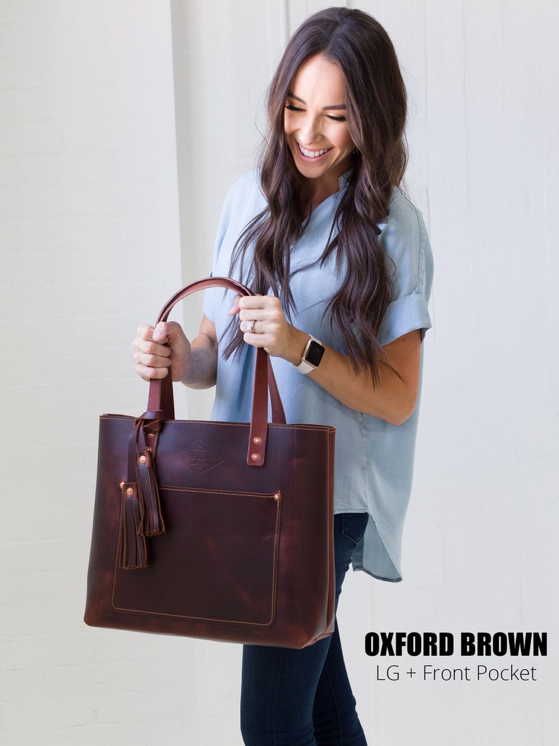 Tan Leather Tote Bag For Women Gift for Her Mothers Day Gift Christmas Gift Birthday Gift Bridesmaid Gift Leather Purse Lifetime Leather Oxford Brown