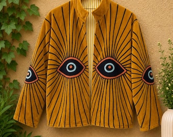 Sammets Suzani-jacka, Ögonbroderad Boho Festivalkappa, Konstnärlig Ytterplaggskavaj