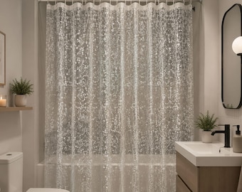 PEVA Shower Curtain | Transparent Cobblestone Curtain | Waterproof Bathtub Cover | Mildew Proof Plastic Curtain with Hooks | Bathroom Decor