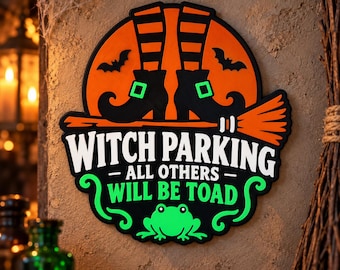 Witch Parking Halloween Sign, Funny Witch Decor, 3D Printed Wall and Table Decoration