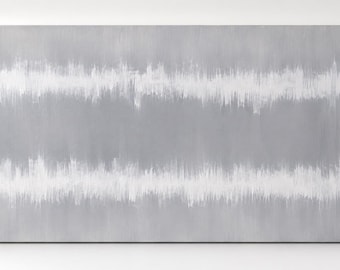 Abstract Gray White Acrylic Painting: Textured Sound Wave Art
