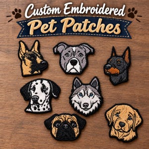 Custom Embroidered Pet Portrait Patch, Personalized Dog Cat Applique (Photo)