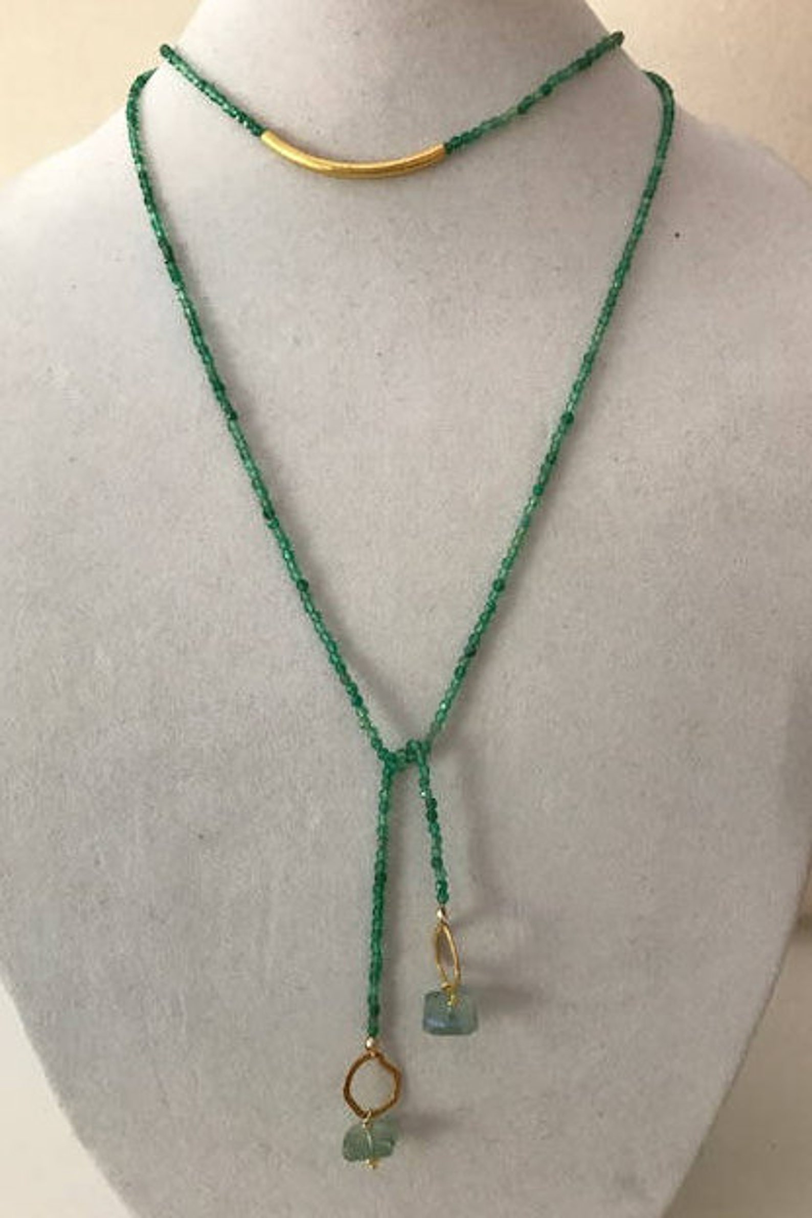Choker Long Wrap Beaded Gold Tube GreenNecklace | Etsy