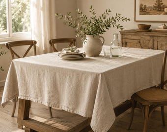 Leinen Tischdecke Rechteck, individuelle Tischdecke Stonewashed, Housewarming Geschenk für Sie