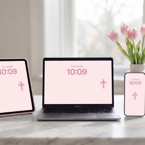 Bakgrundspaket Rosa tulpankors för skrivbord, iPad och iPhone, anpassningsbara digitala bakgrunder (stående och liggande)