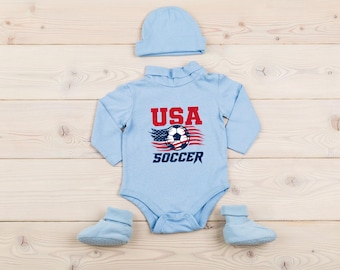USA Soccer Baby Onesie, Distressed American Flag Graphic, Retro Game Day Apparel
