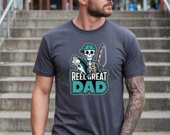 Skeleton Fisherman Shirt, Reel Dad Fishing Tee, Outdoorsy Angler Apparel