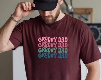 Groovy Dad Graphic Tee, Retro 70s Wavy Typography Shirt