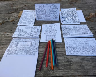 Kleurkaarten bijbeltekst voor kinderen, schriftkaarten van 5 x 7, knutselactiviteit zondagsschool, christelijk pakket