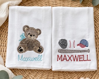 Personalisiertes Baseball Spucktuch | Benutzerdefinierte Name gestickt Baby Boy Geschenk