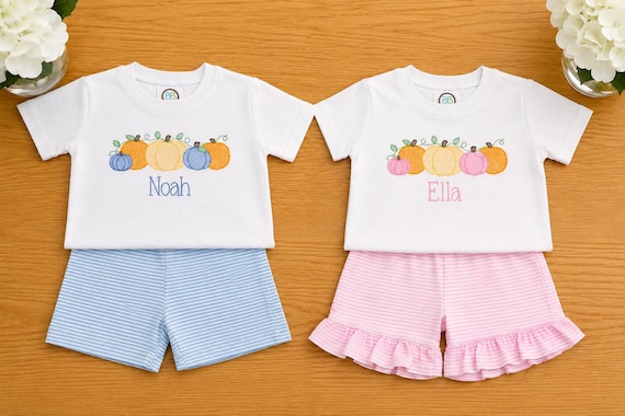 Personalized Pumpkin Shirt & Outfit Shorts or Pants, Boys Girls Pumpkin Shirt, Pumpkin Patch Outfit, Personalized Kids Fall Shirt