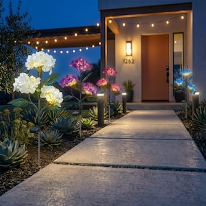 Solar Hydrangea Flower Lights, Waterproof Landscape Lighting, Multicolor Yard Decor, Outdoor Garden Stakes, Floral Path Lamp Gift