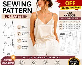 Camisole Sewing Pattern PDF | Lace Trim Cami Top, Beginner Friendly (Digital Download)