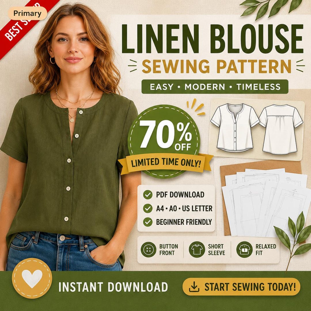 Linen Blouse PDF Sewing Pattern | Women's Summer Top Pattern | Button Down | Digital Sewin