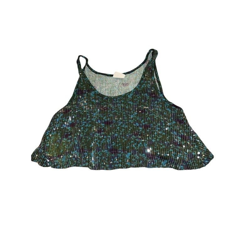 Vintage Free People Womens Oversized S Tank Pailletten Crop Swing Blau Barbiecore Bild 1