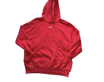 Vintage Nike Center Swoosh Hoodie Red Sweatshirt Unisex L Y2K Streetwear Athlete