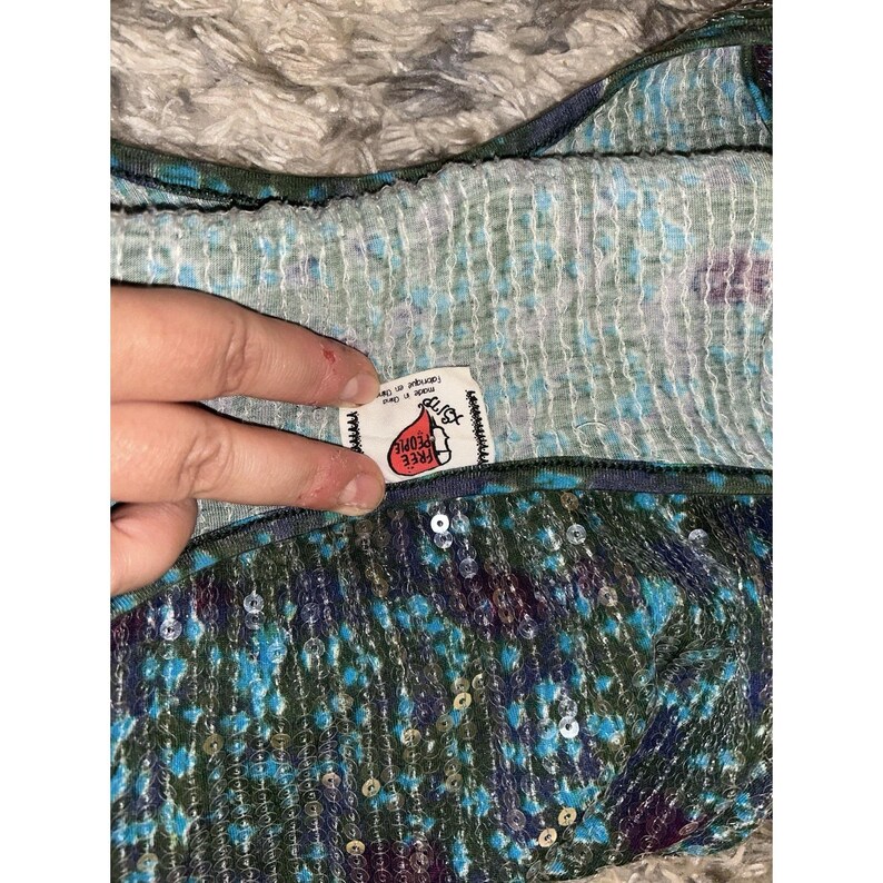 Vintage Free People Womens Oversized S Tank Pailletten Crop Swing Blau Barbiecore Bild 6