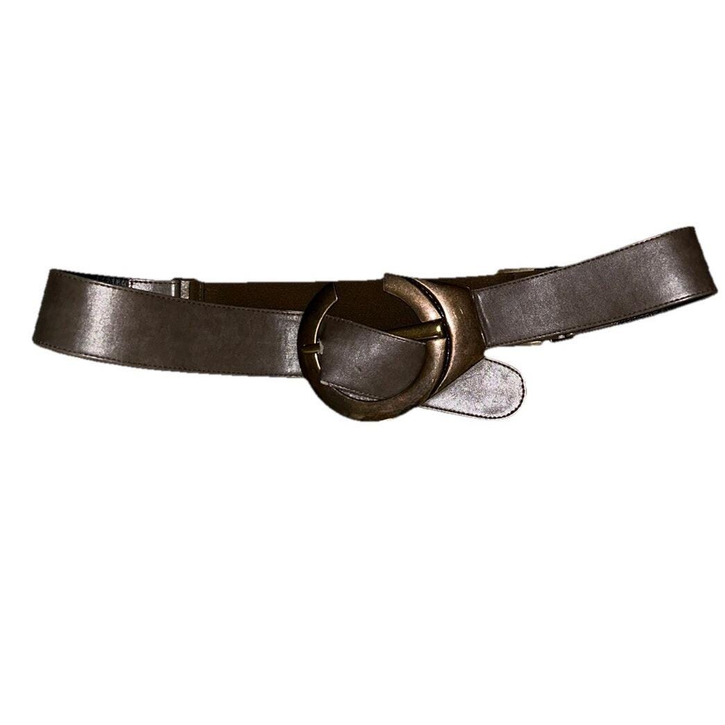 Suzi Roher Leather Belt, Dark Brown Pierced Italian Leather, Etched Brass Buckle 8199 – SUZI ROHER main image 2