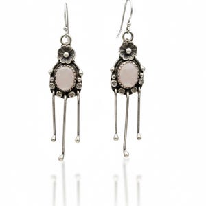 Vintage Navajo Sterling Silver Fringe Earrings Signed E Kenneth Etsitty Etta Endito Pink Mother of Pearl Tassel Dangle Southwest Shell Drop