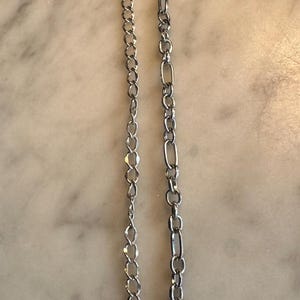 Diamond Cut Curb & Figaro Asymmetrical Necklace • Stainless Steel Mixed Link Chain • Easy Clasp Large Ring Extender • 18-Inch