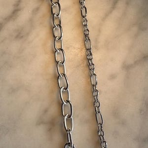 Chunky Asymmetrical Mixed Chain Necklace • Stainless Steel Textured Figaro & Statement Link • Large Ring Adjustable Extender • 18-Inch
