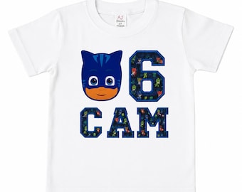Personalized PJ Masks Catboy Birthday Shirt, Custom Name Age Appliqué Tee