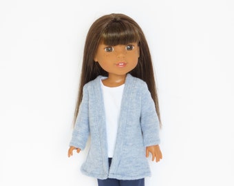 14.5 Inch Doll Denim Chambray Knit Sweater Cardigan; Wellie Wishers Clothes