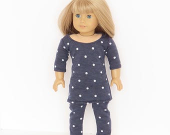 Dusky Charcoal Dress with White Polka Dots and Matching Leggings 18 Inch Doll Clothes