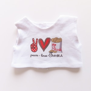 Made To Fit Like American Girl Doll Clothes: &quot;Peace, Love, Chic-fil-A&quot; Sleeveless Graphic Shirt; 18-inch Doll Graphic Shirt