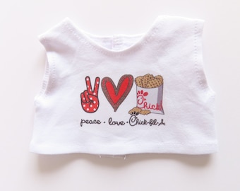 Graphic "Peace, Love, Chick-fil-A" Shirt 18 Inch Doll Clothes