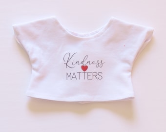 Made To Fit Like American Girl Doll Clothes: "Kindness Matters" Graphic White Crop Shirt; Dolman Sleeve Crop Top; 18" Doll Crop Shirt