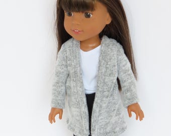 14.5 Inch Doll Light Gray Brushed Knit Sweater Cardigan; Wellie Wishers Clothes