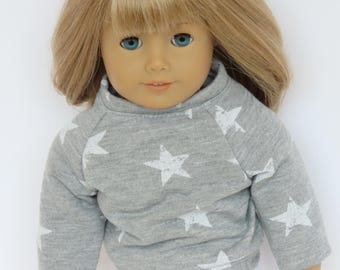 Gray with White Stars Fleece Sweatshirt 18-inch Doll Clothes