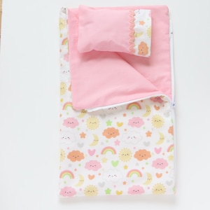 American Girl Doll Sleeping Bag: Flannel Stars, Rainbows, Clouds Bedding