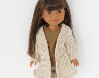 14.5 Inch Doll Oatmeal Brushed Knit Sweater Cardigan; Wellie Wishers Clothes