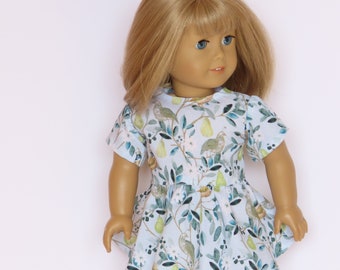 Cotton “Partridge in a Pear Tree” Dress 18 Inch Doll Clothes