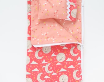 Flannel Moon and Stars, Zippered Sleeping Bag with Pillow; 14.5 Inch Doll