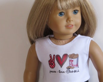 Graphic "Peace, Love, Chick-fil-A" Shirt 18 Inch Doll Clothes