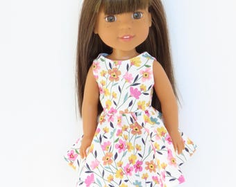 14.5 Inch Doll Floral Cotton Dress; Wellie Wishers Clothes