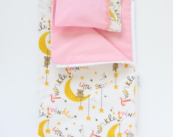Flannel "Twinkle, Twinkle Little Star" Zippered Sleeping Bag with Pillow; 14.5 Inch Doll